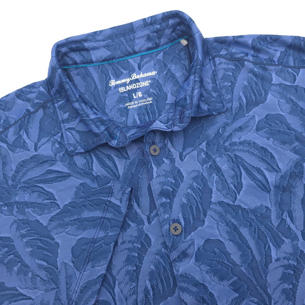 Tommy Bahama IslandZone Mens Large Blue Tropical Leaf Jacquard Button Down Shirt